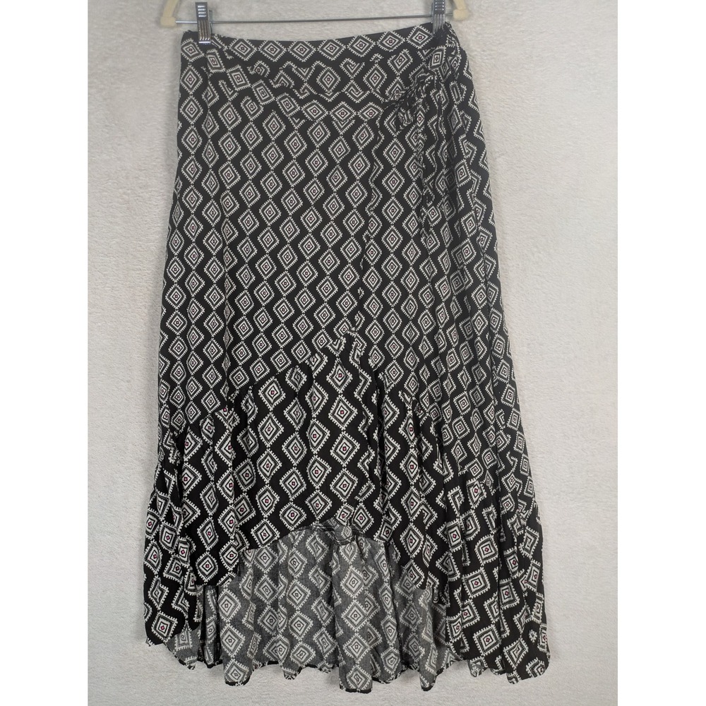 Torrid Skirt Women's 00 Black White Pink Geometric Diamond Print High-Low Ruffle